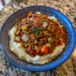 Lentil Stew Over Mashed Potatoes