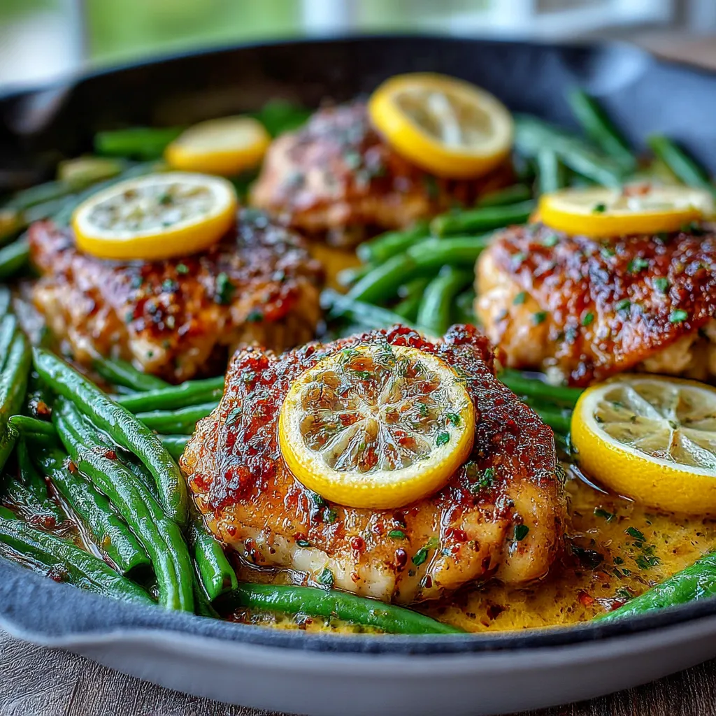 Lemon Garlic Butter Chicken Thighs and Green Beans Skillet