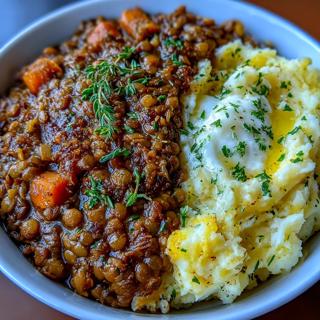 Hearty Lentil Stew and Creamy Mashed Potato Bowl