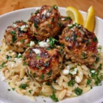 Greek Chicken Meatballs with Lemon Orzo