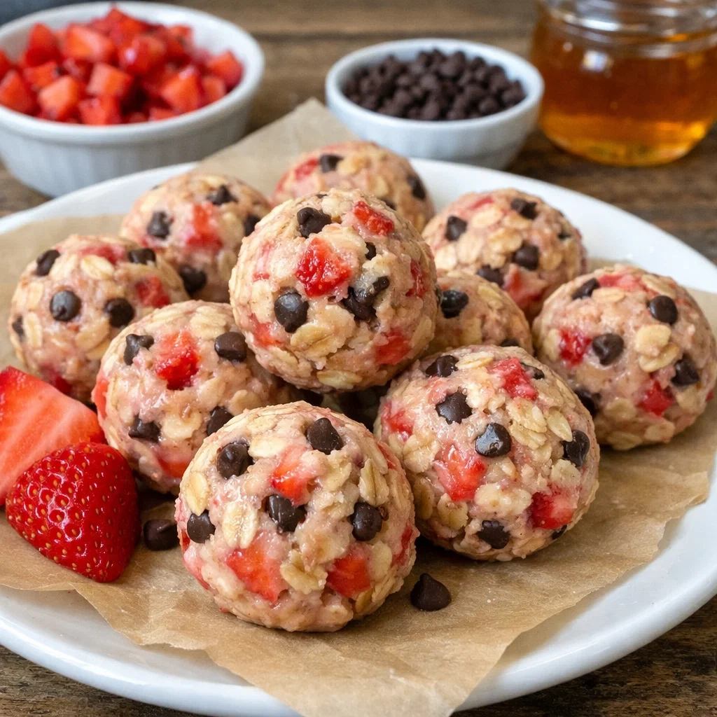No-Bake Strawberry Cheesecake Protein Balls