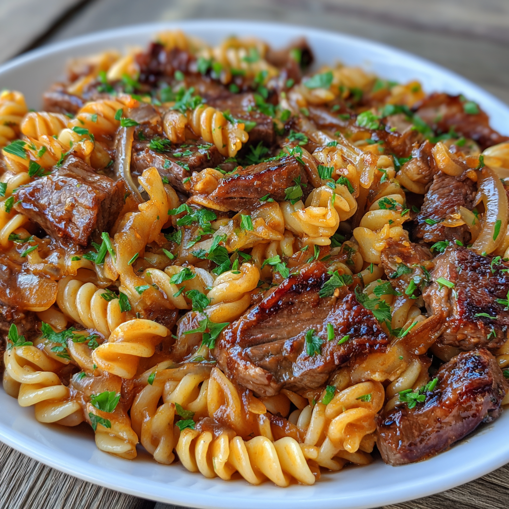 Sticky Honey Garlic Smoked Beef Pasta Skillet