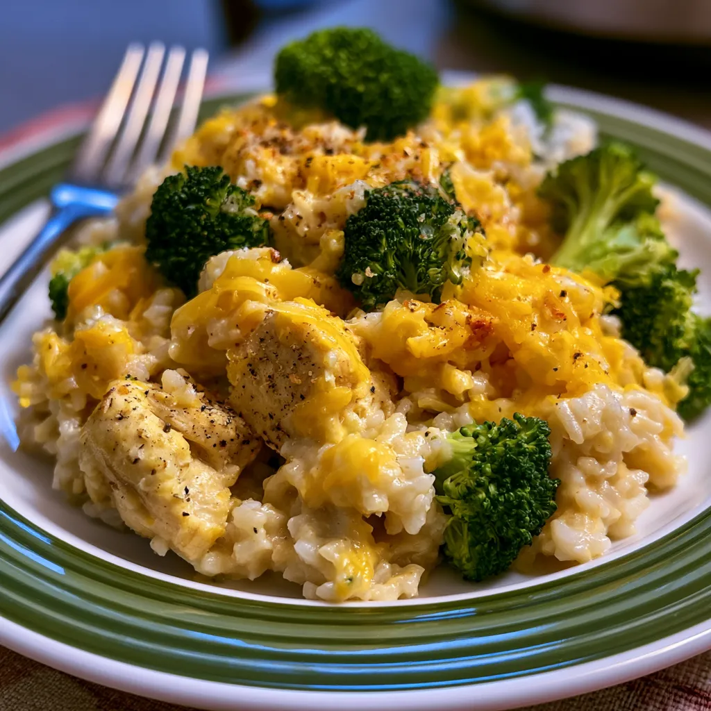 Crockpot Cheesy Chicken Broccoli Rice