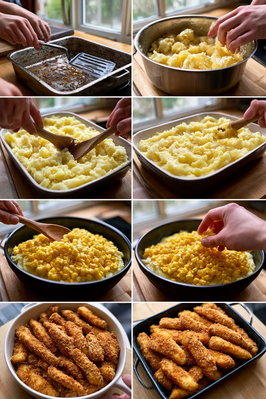 Mashed Potato Casserole with Crispy Chicken