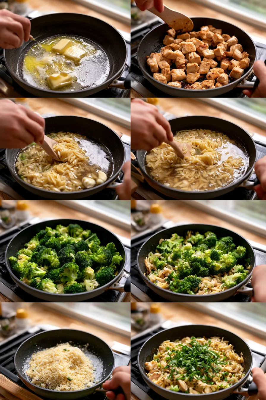 Garlic Parmesan Chicken & Broccoli Orzo Skillet