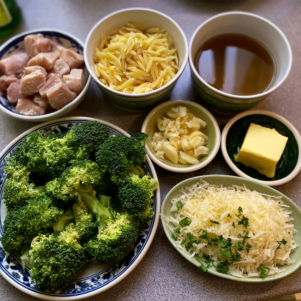 Garlic Parmesan Chicken & Broccoli Orzo Skillet