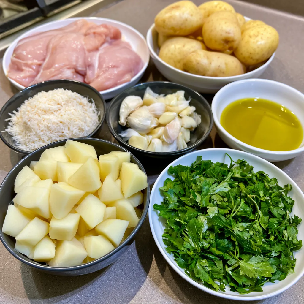 garlic parmesan chicken and potatoes