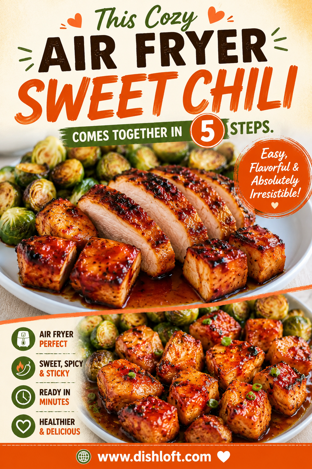 air fryer sweet chili chicken and brussels sprouts