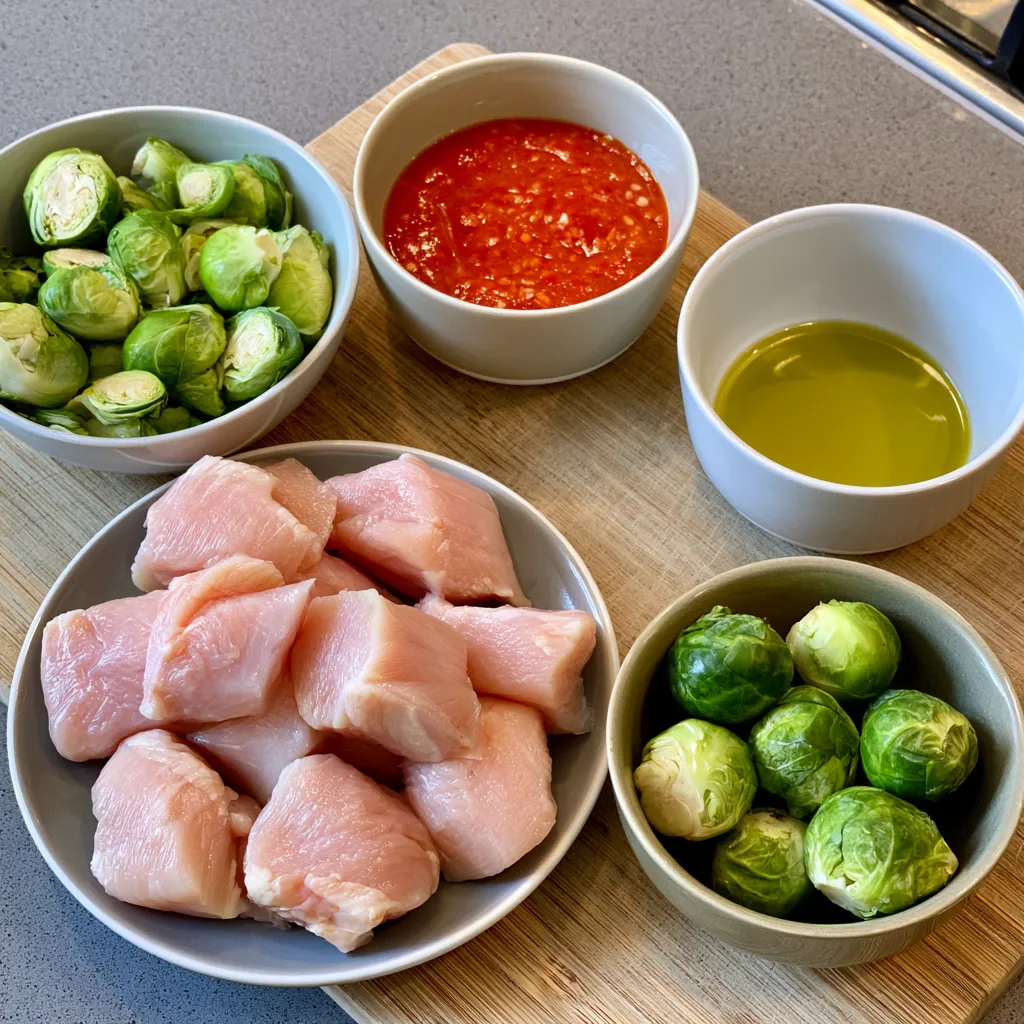 air fryer sweet chili chicken and brussels sprouts