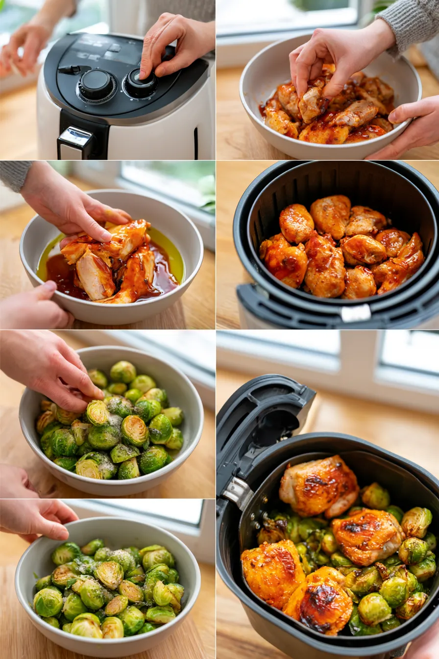 air fryer sweet chili chicken and brussels sprouts
