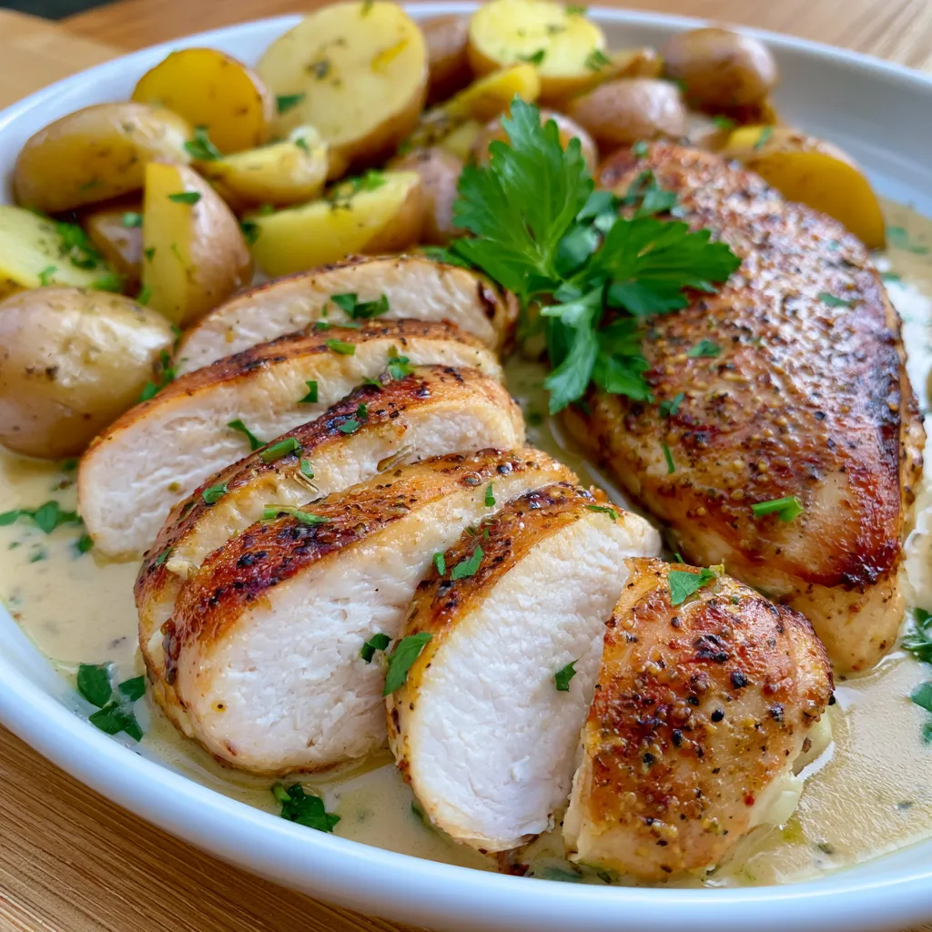 chicken and potatoes with dijon cream sauce