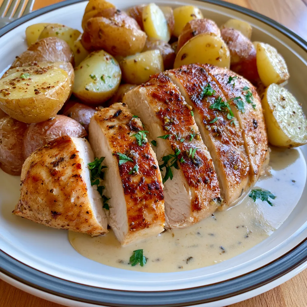 chicken and potatoes with dijon cream sauce