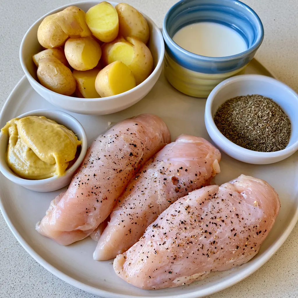 chicken and potatoes with dijon cream sauce