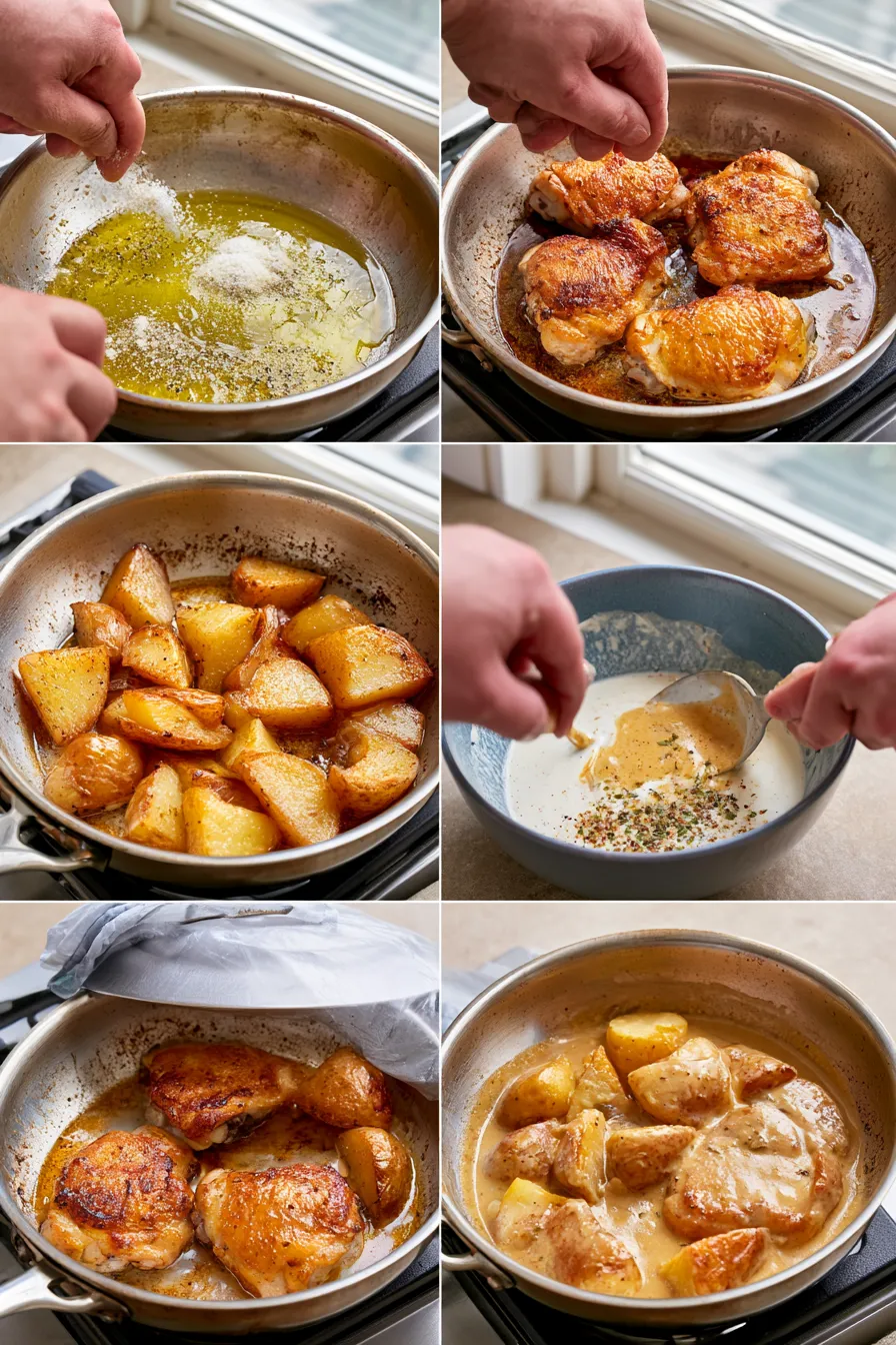 chicken and potatoes with dijon cream sauce