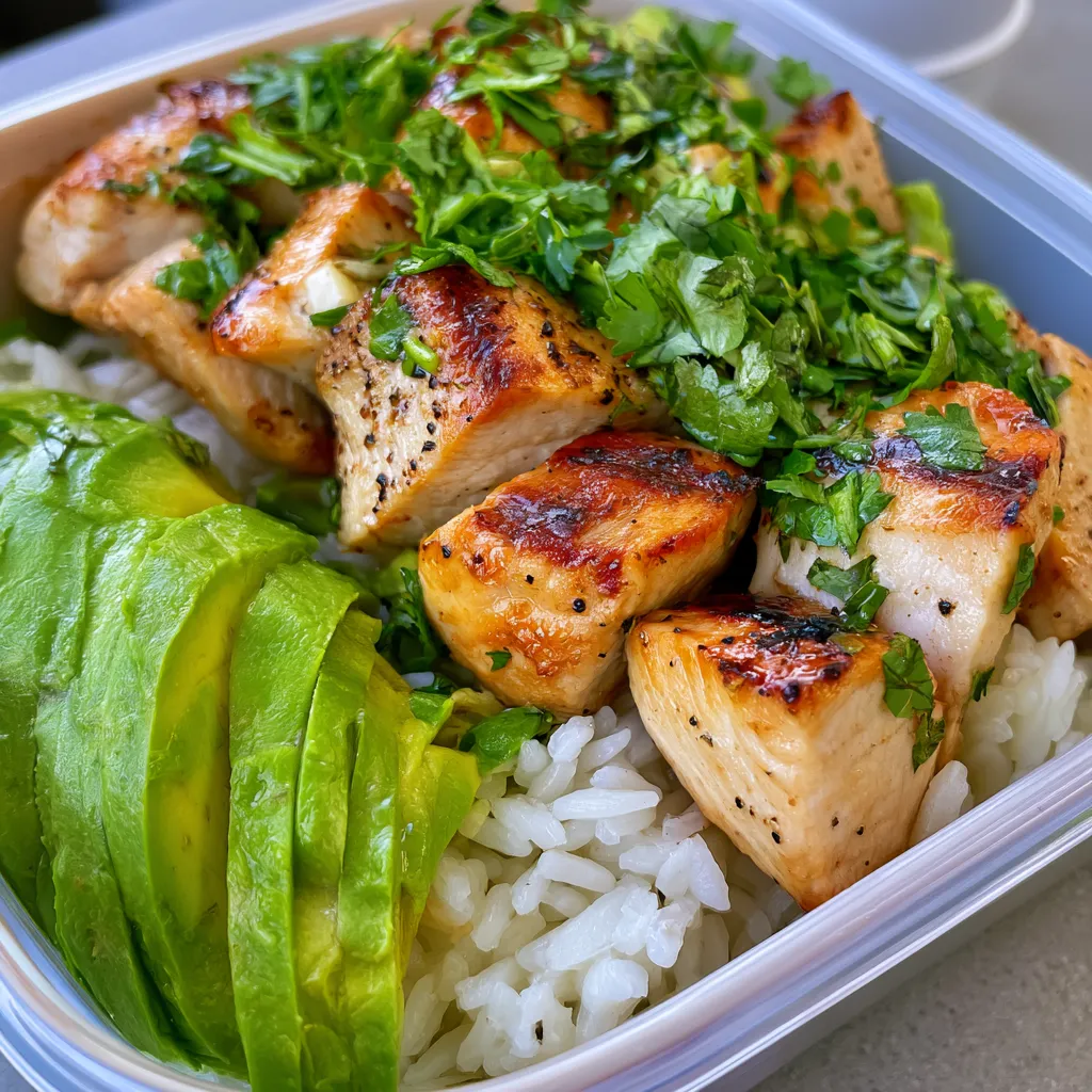 cilantro lime chicken with avocado and jasmine rice prepper protein