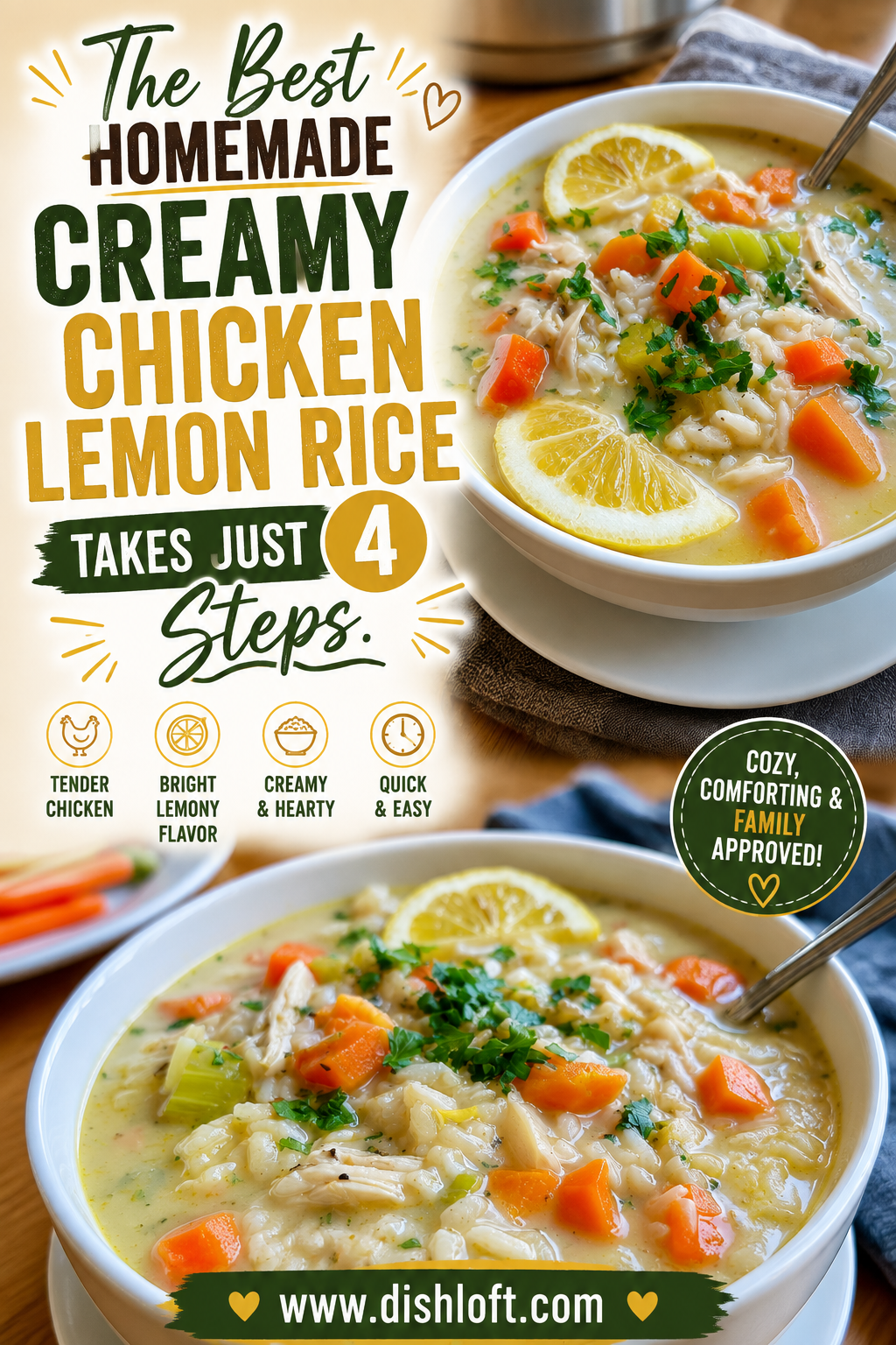 creamy chicken lemon rice soup