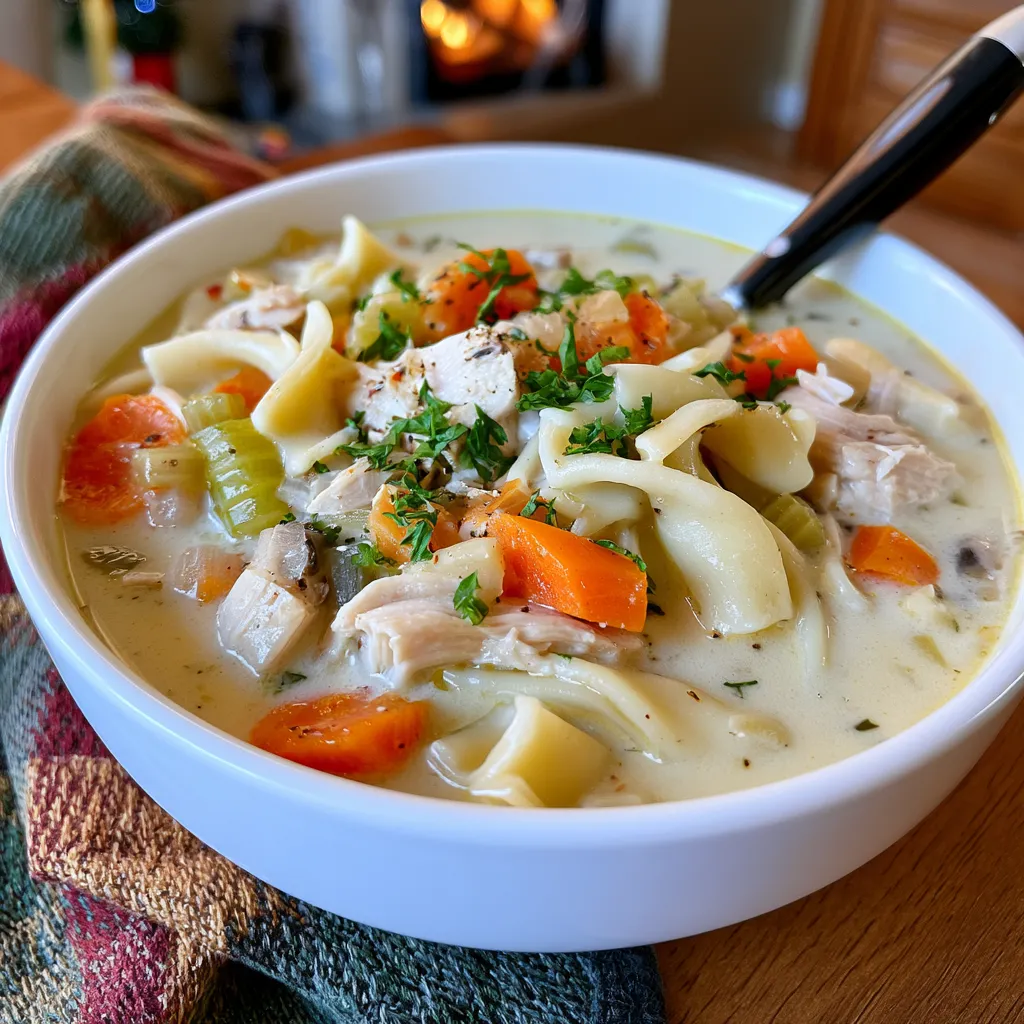 creamy leftover turkey noodle soup