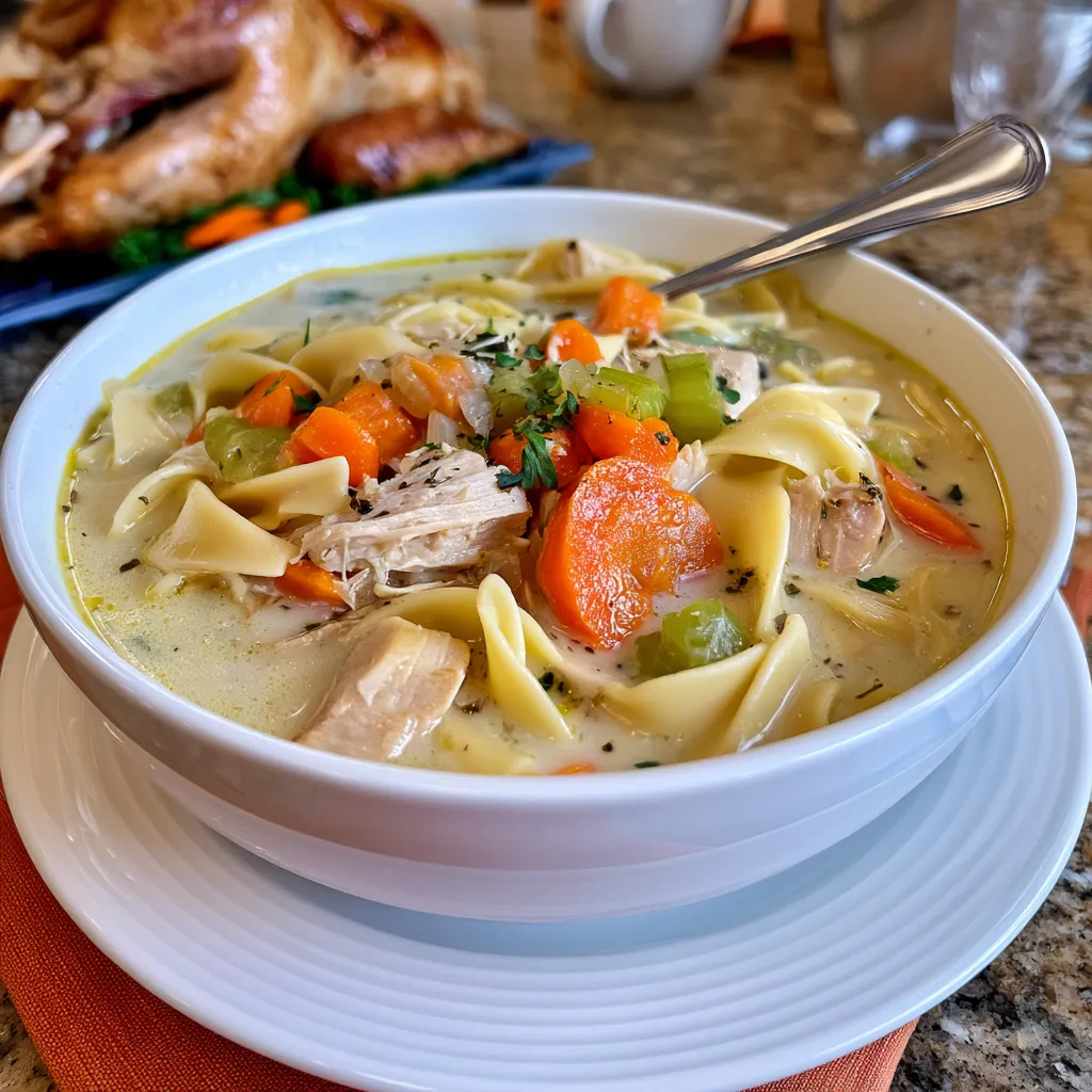creamy leftover turkey noodle soup