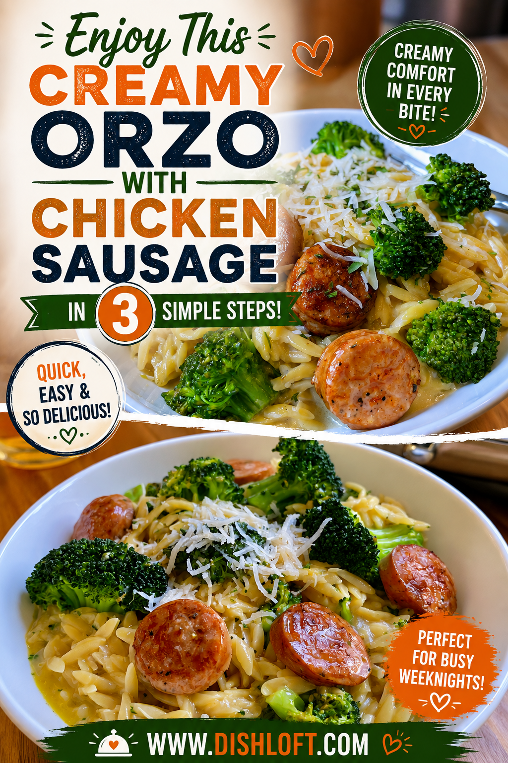 creamy orzo with chicken sausage and broccoli