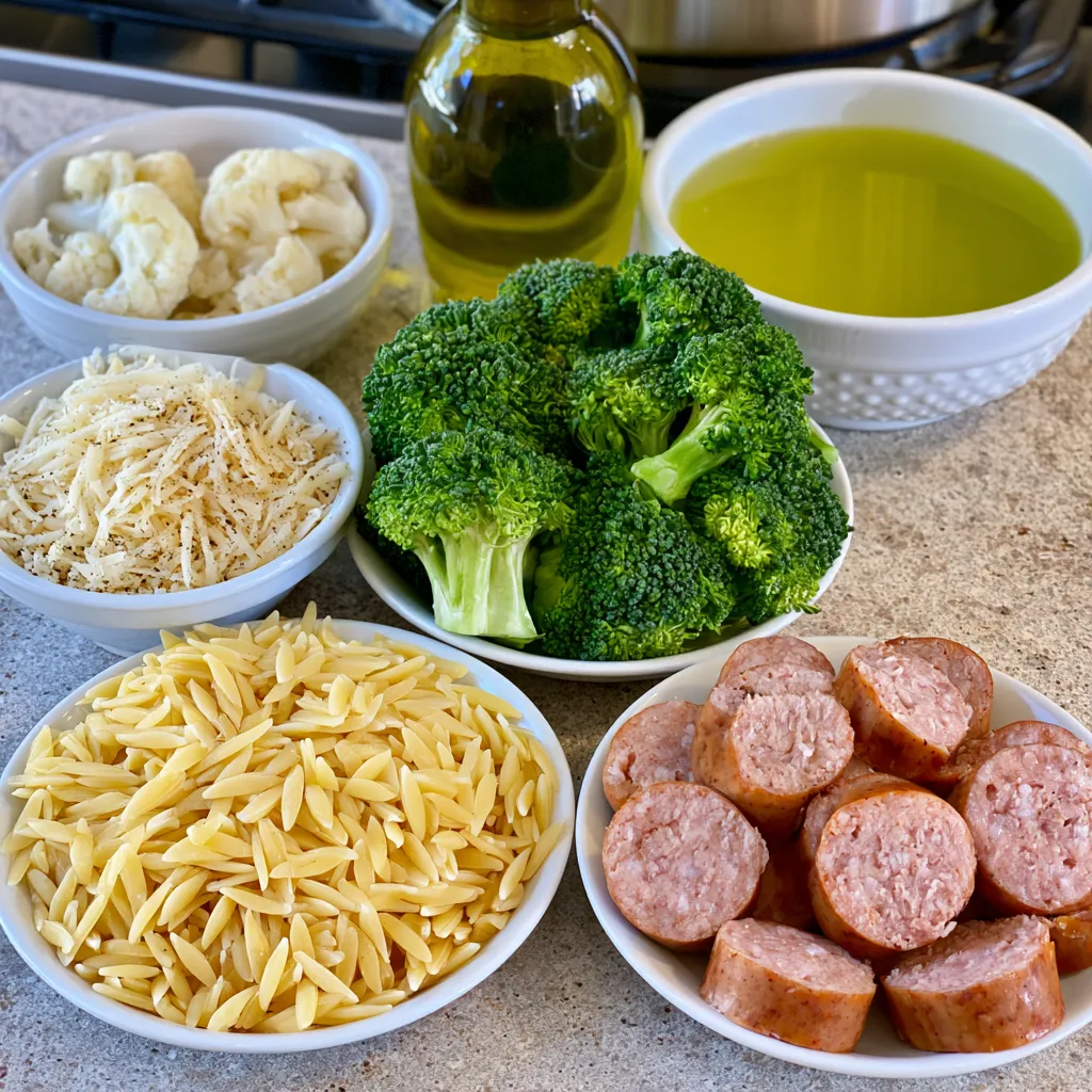 creamy orzo with chicken sausage and broccoli