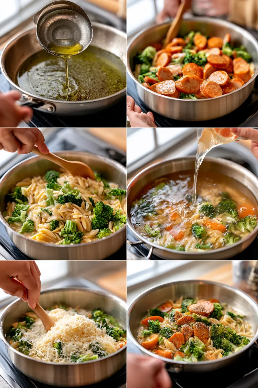 creamy orzo with chicken sausage and broccoli