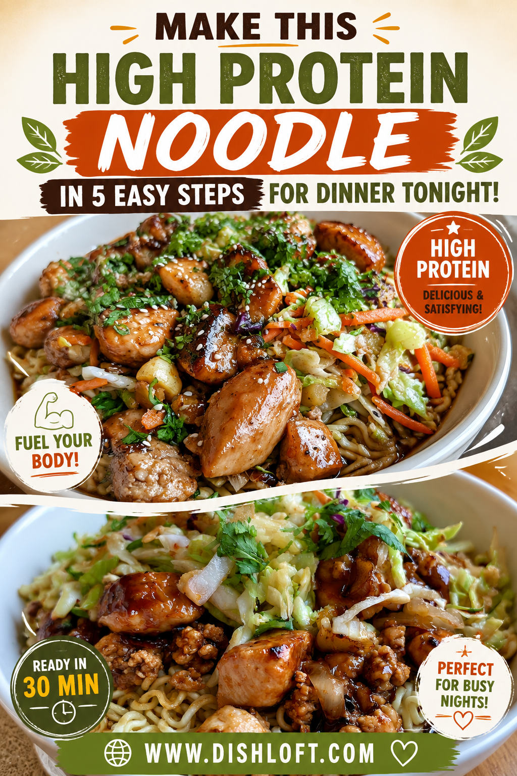 high protein noodle bowls with honey garlic ground chicken