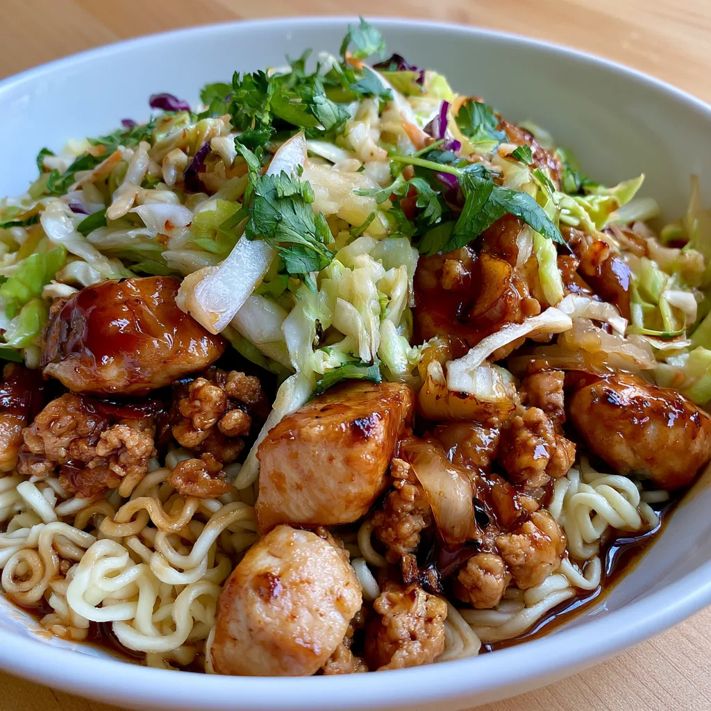 high protein noodle bowls with honey garlic ground chicken