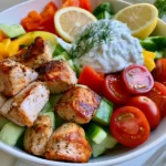 low carb high protein mediterranean lemon dill chicken bowl