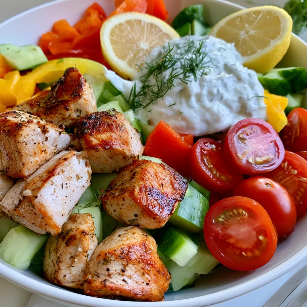 low carb high protein mediterranean lemon dill chicken bowl
