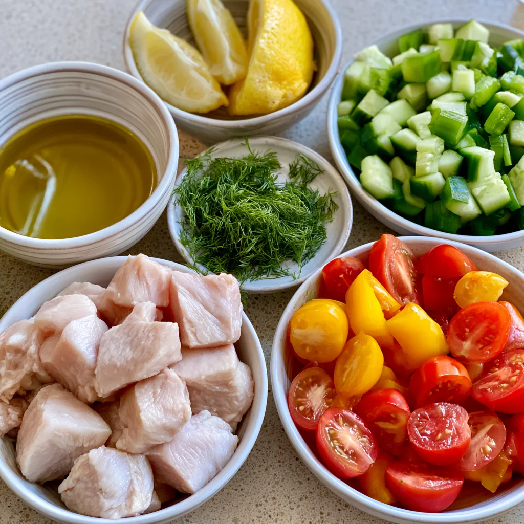 low carb high protein mediterranean lemon dill chicken bowl
