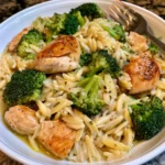 one-pot cheesy chicken and broccoli orzo