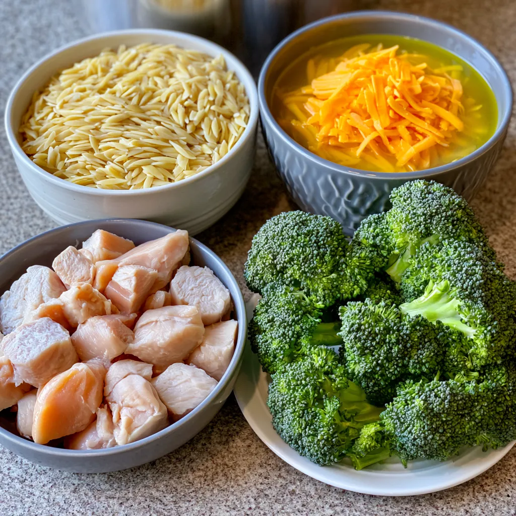 one-pot cheesy chicken and broccoli orzo
