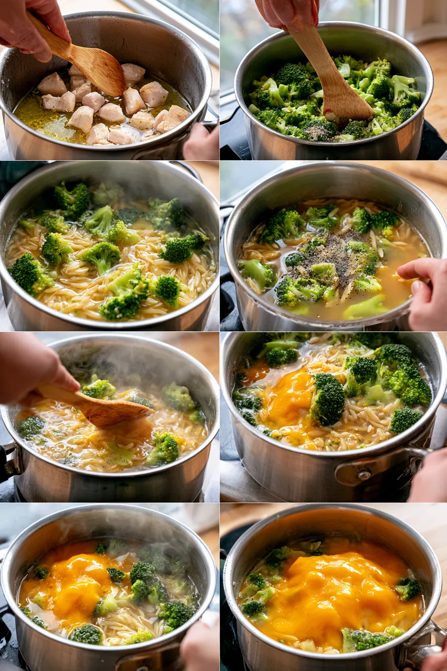 one-pot cheesy chicken and broccoli orzo