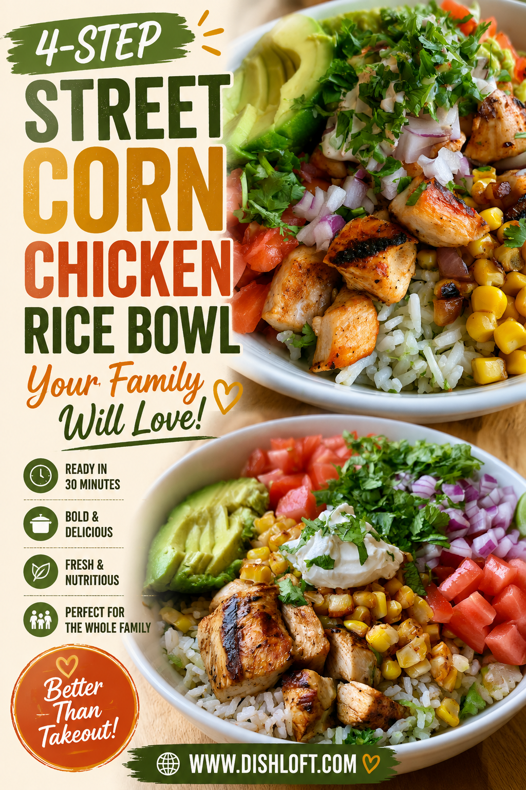 street corn chicken rice bowl