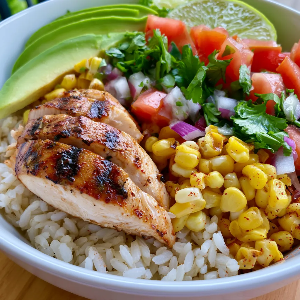 street corn chicken rice bowl