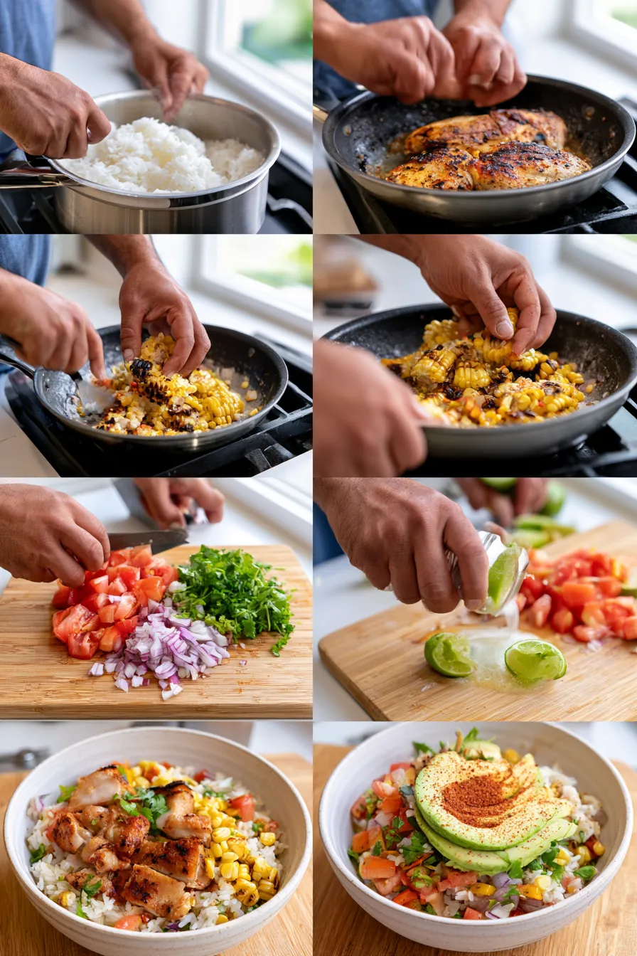 street corn chicken rice bowl