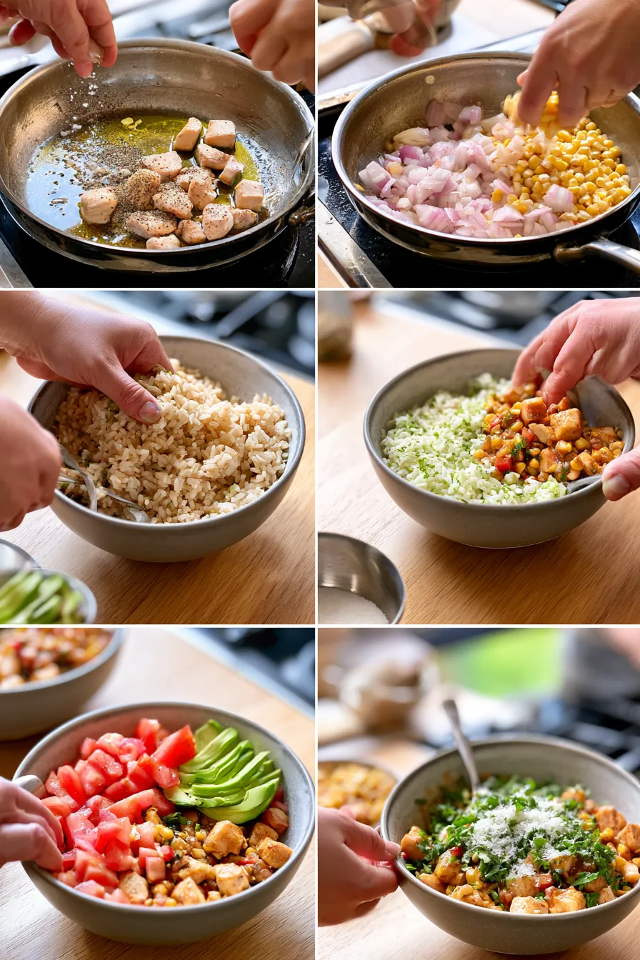 street corn chicken rice bowl