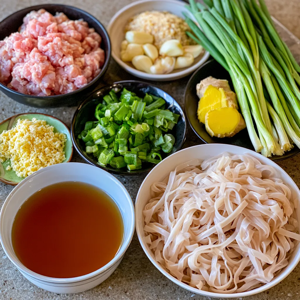 thai noodle soup with chicken meatballs