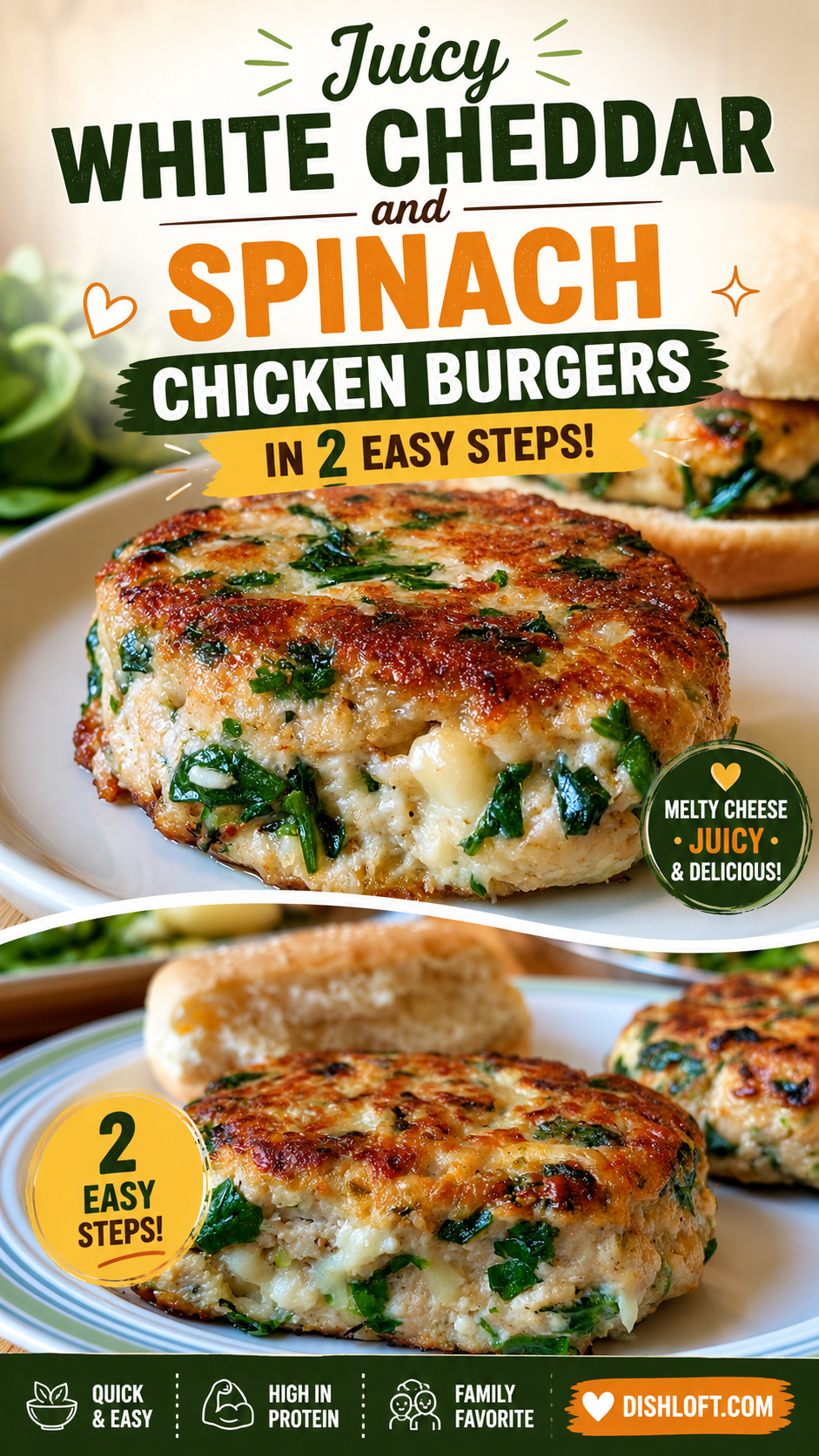 white cheddar and spinach chicken burgers