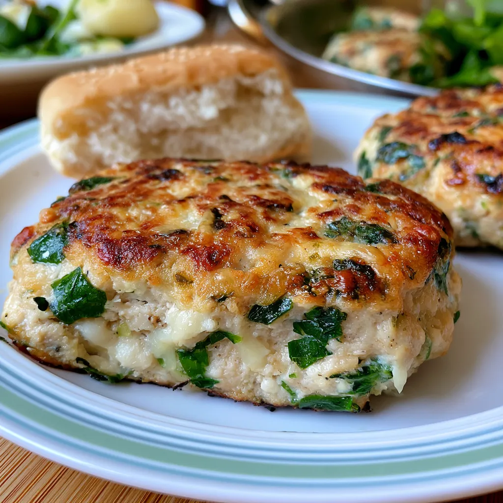 white cheddar and spinach chicken burgers